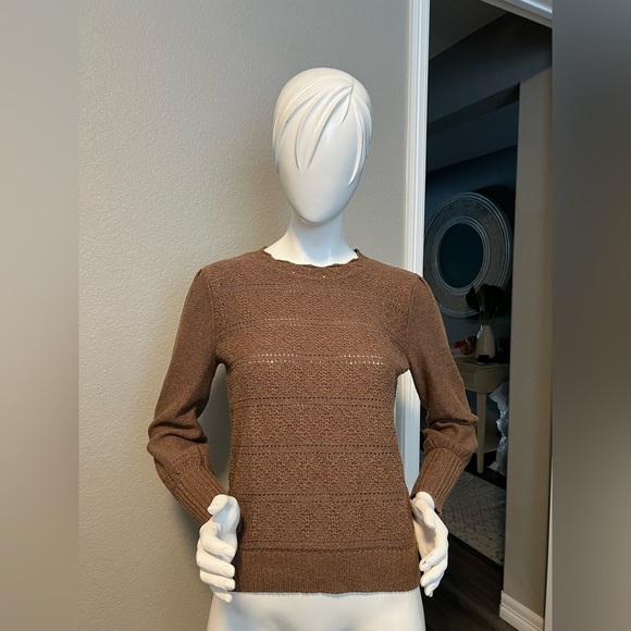 LOFT Brown Shimmer Pointelle Sweater size M - Picture 2 of 12